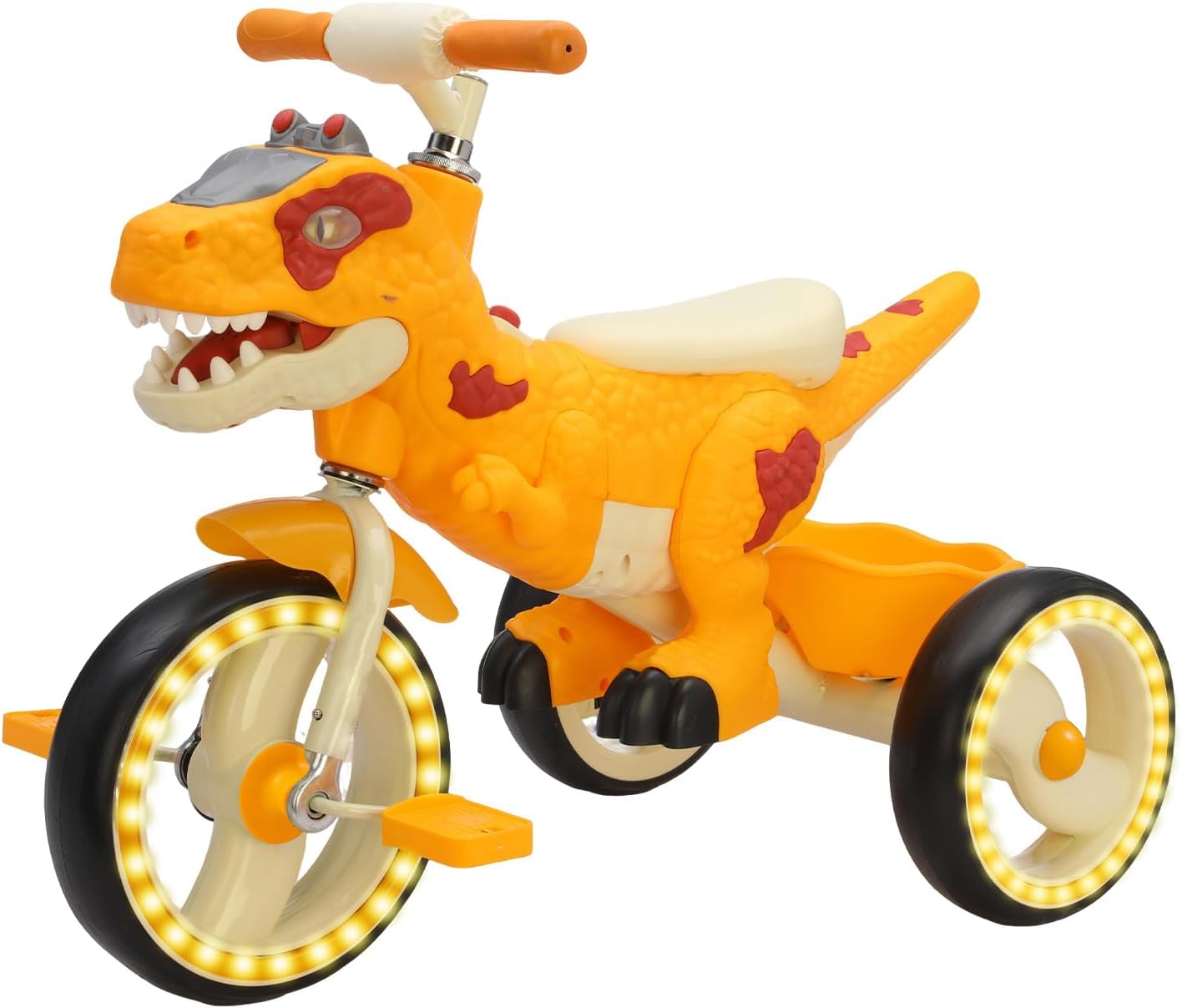 Dinosaur Kids Tricycle for Rider- Toddlers Kid Trike Bike Big Wheel with Music, Storage Basket,Light Wheel, Indoor/Outdoor Preschool Daycare Kids Bike,Best Gift for 3-7 Year Old Girls & Boys (Green)