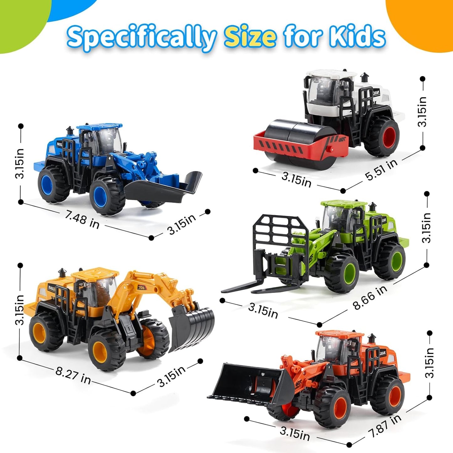 Construction Truck Toys for Toddlers: Push Go Truck Sandbox Excavator Toy Trucks Vehicles Snow Plow Toy Truck Bulldozer Road Roller Birthday Gift for 3 4 5 6 Years Old