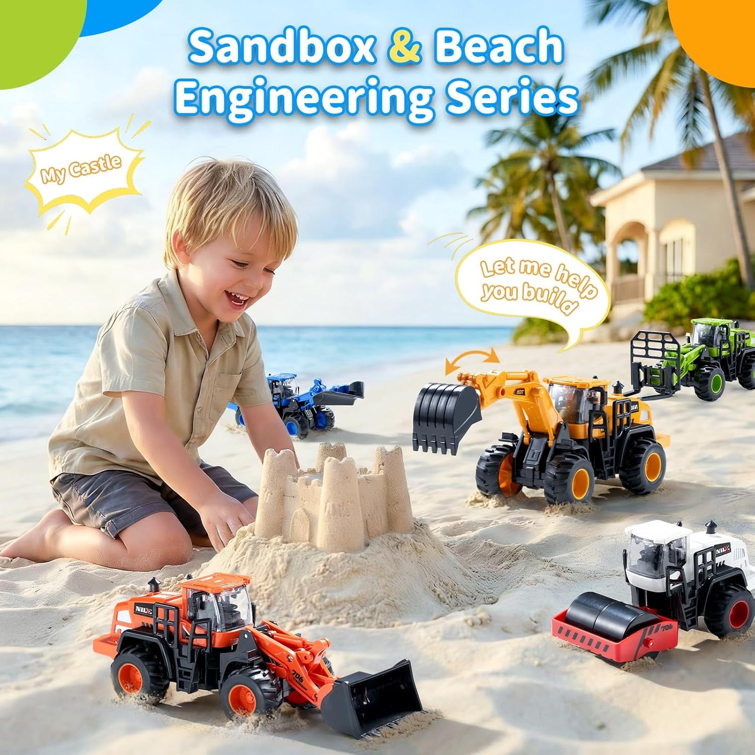 Construction Truck Toys for Toddlers: Push Go Truck Sandbox Excavator Toy Trucks Vehicles Snow Plow Toy Truck Bulldozer Road Roller Birthday Gift for 3 4 5 6 Years Old