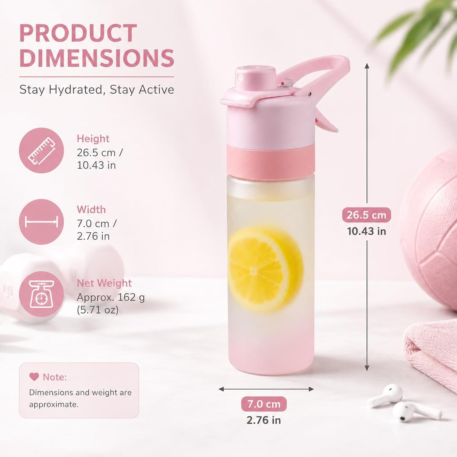 Sports Spray Water Bottle Mist Cooling Travel Cup 