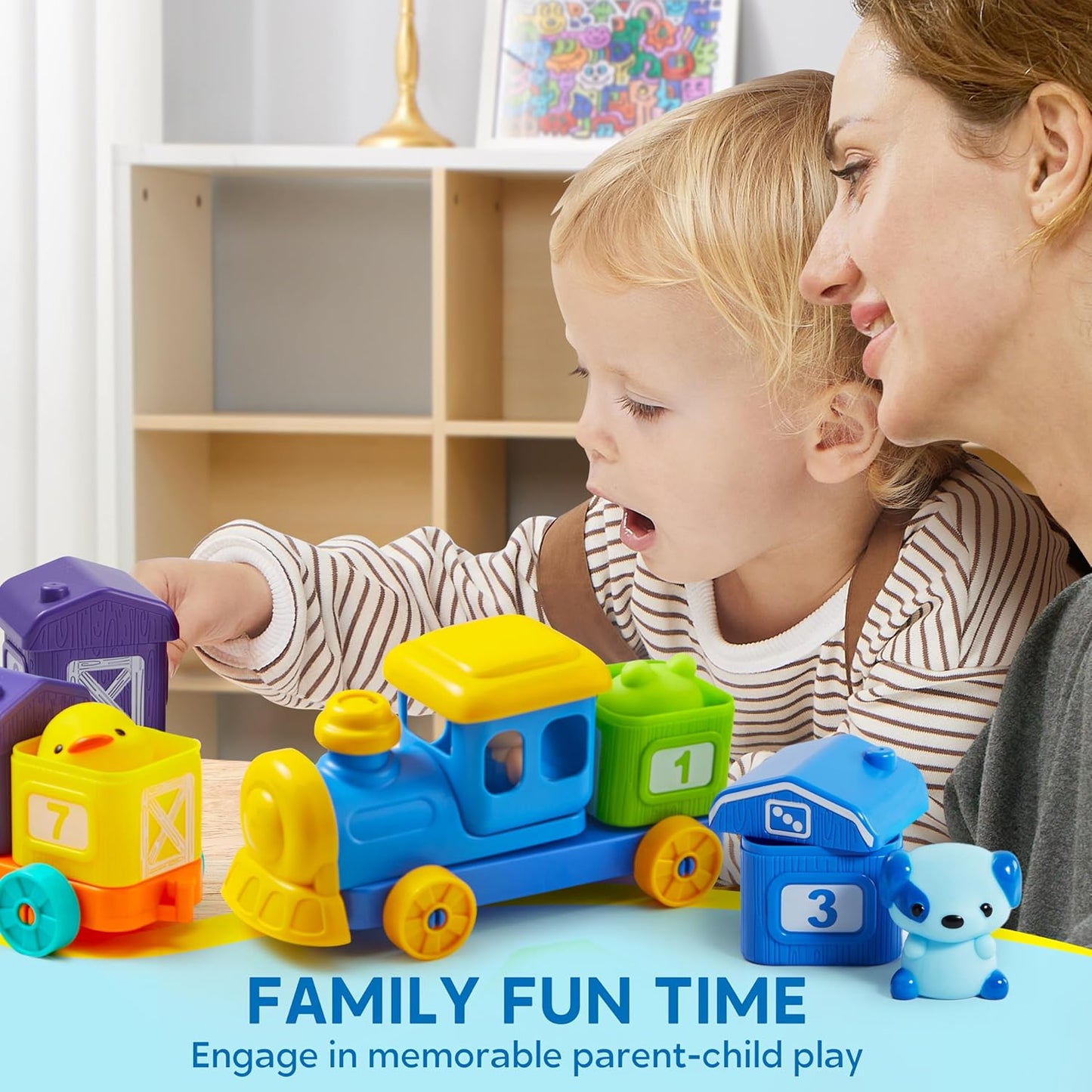 Learning Toy for Toddlers 1 2 3 Years Old, Counting, Matching & Sorting Montessori Learning Farm Train Including 9 Farm Animals, Birthday Gift for Baby Boys Girls