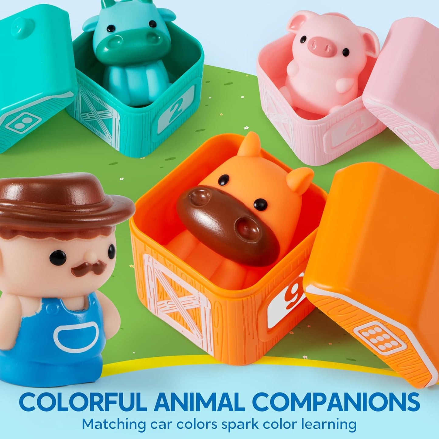 Learning Toy for Toddlers 1 2 3 Years Old, Counting, Matching & Sorting Montessori Learning Farm Train Including 9 Farm Animals, Birthday Gift for Baby Boys Girls