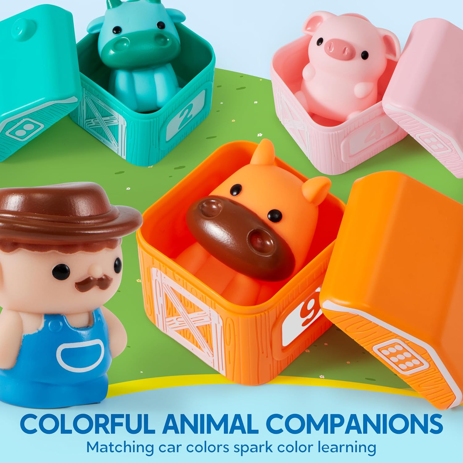 Learning Toy for Toddlers 1 2 3 Years Old, Counting, Matching & Sorting Montessori Learning Farm Train Including 9 Farm Animals, Birthday Gift for Baby Boys Girls