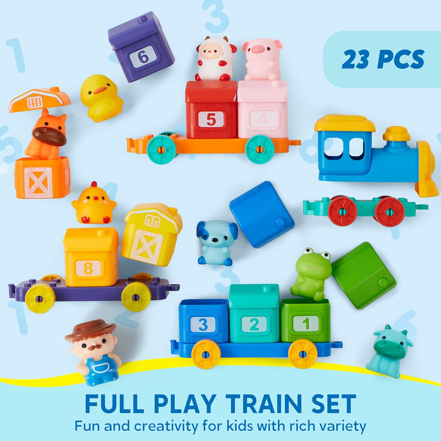 Learning Toy for Toddlers 1 2 3 Years Old, Counting, Matching & Sorting Montessori Learning Farm Train Including 9 Farm Animals, Birthday Gift for Baby Boys Girls