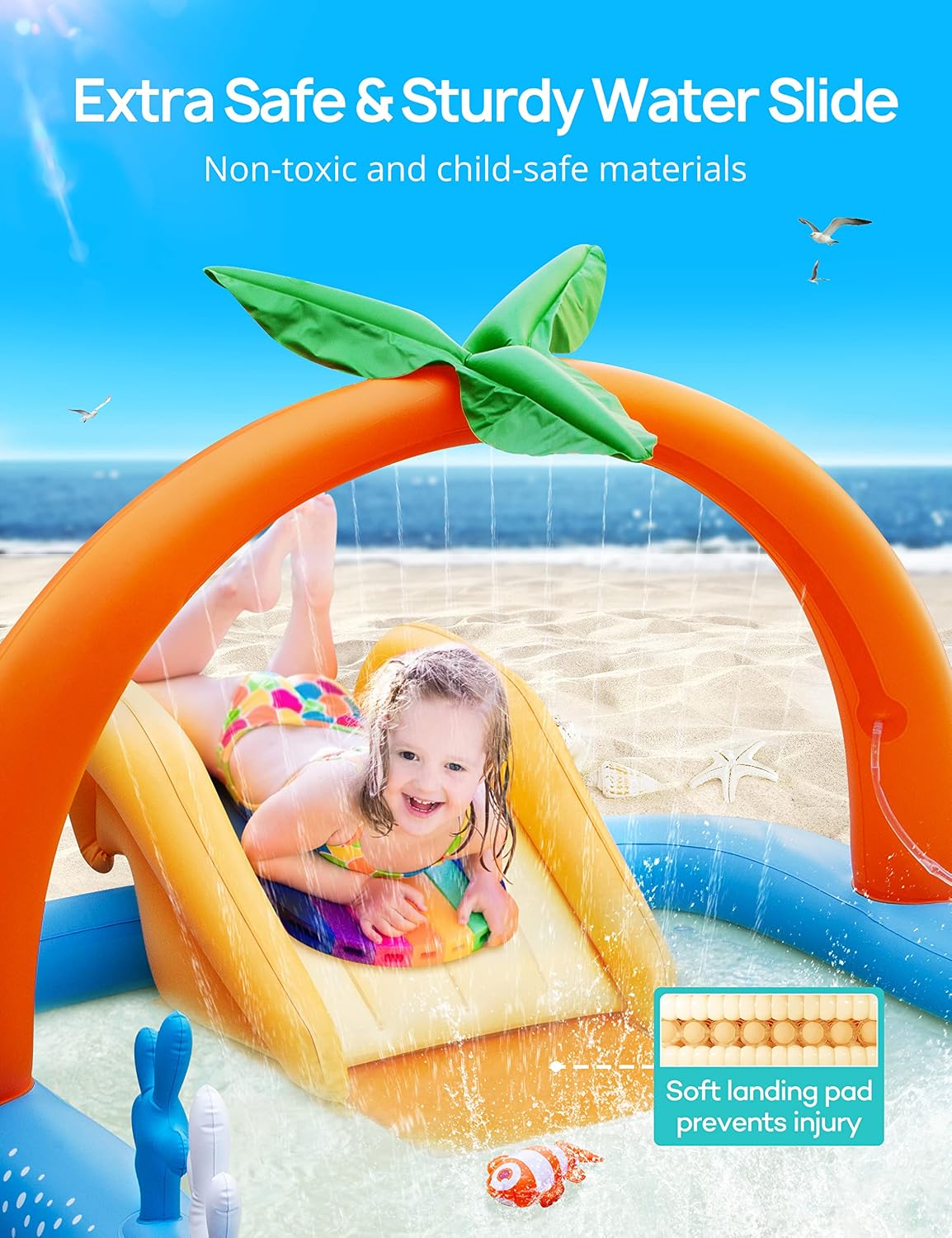 Kiddie Pool with Slide & Sprinkler, Inflatable Play Center, 95"X75"X40" Outdoor Blow-Up Splash Pad Pools for Toddlers Ages 2+, Water Game Play Center Backyard Kids Water Slide for Summer Fun