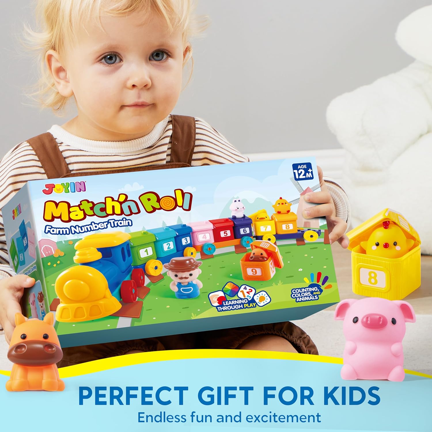 Learning Toy for Toddlers 1 2 3 Years Old, Counting, Matching & Sorting Montessori Learning Farm Train Including 9 Farm Animals, Birthday Gift for Baby Boys Girls