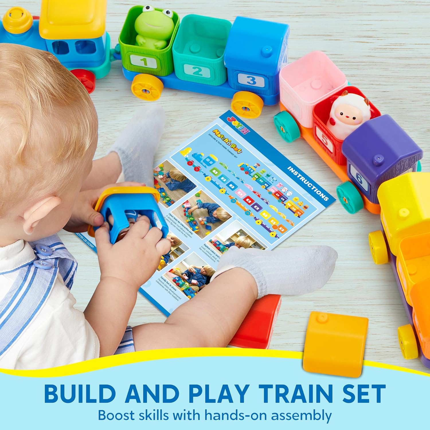 Learning Toy for Toddlers 1 2 3 Years Old, Counting, Matching & Sorting Montessori Learning Farm Train Including 9 Farm Animals, Birthday Gift for Baby Boys Girls