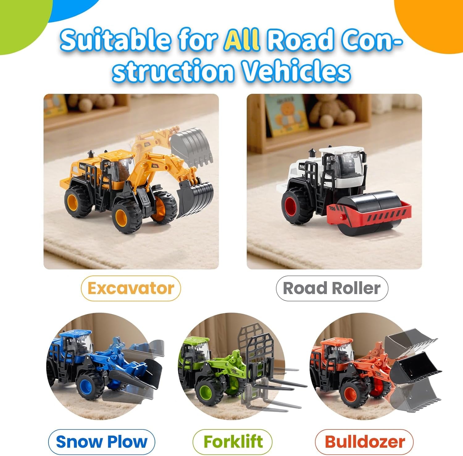 Construction Truck Toys for Toddlers: Push Go Truck Sandbox Excavator Toy Trucks Vehicles Snow Plow Toy Truck Bulldozer Road Roller Birthday Gift for 3 4 5 6 Years Old